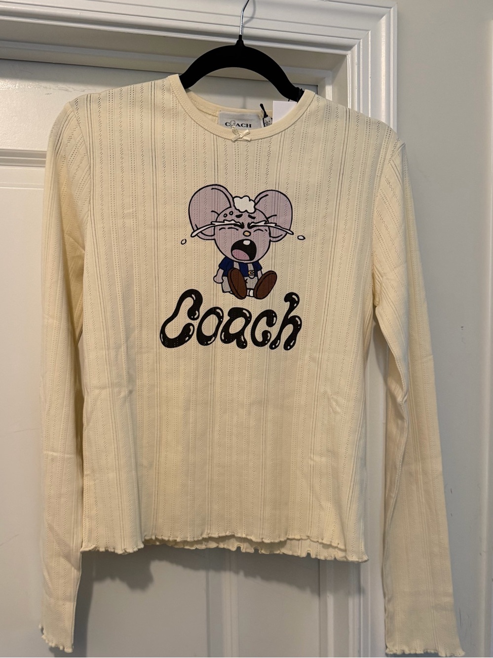Coach  Cream Long Sleeve Top with Cartoon Heart Graphic